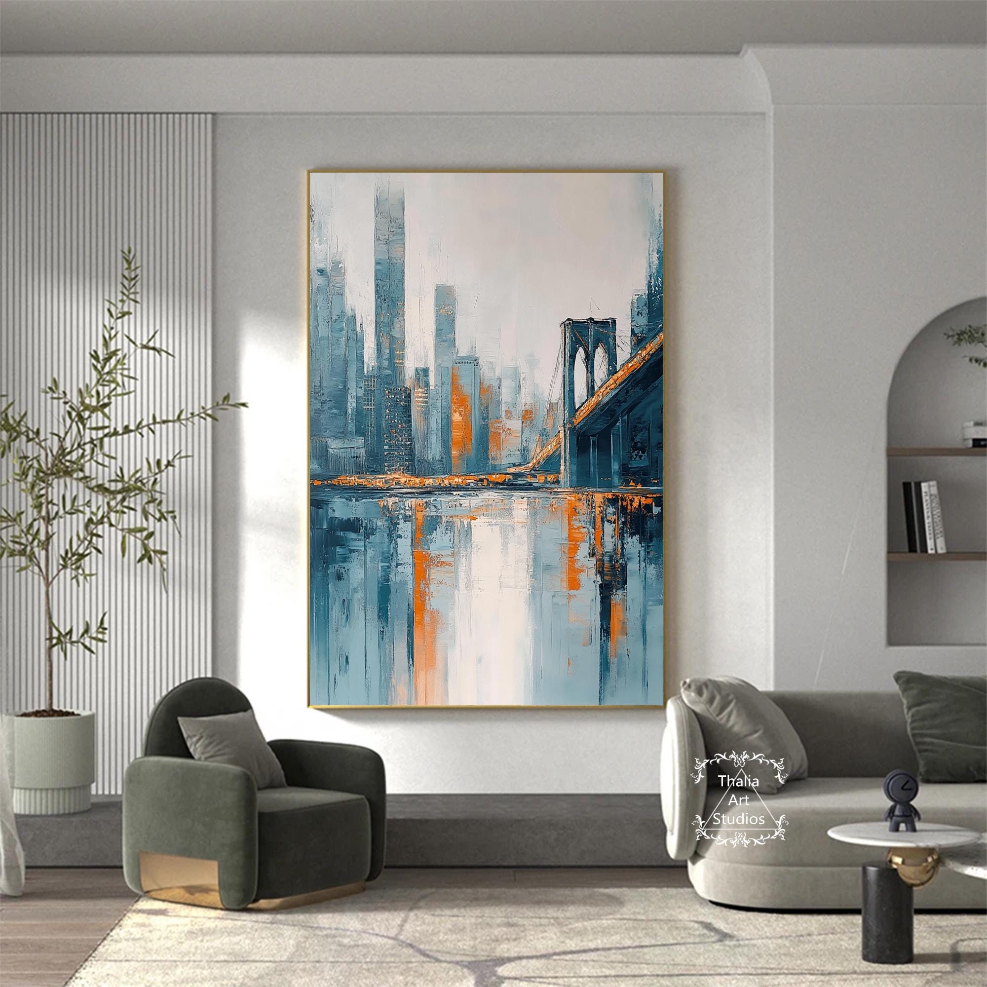 ニューヨーク市の大きな抽象都市画、活気のあるマンハッタンの壁アート