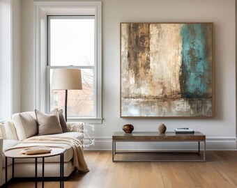 ブラウンのテクスチャー抽象画ウォールアート ニュートラルベージュ