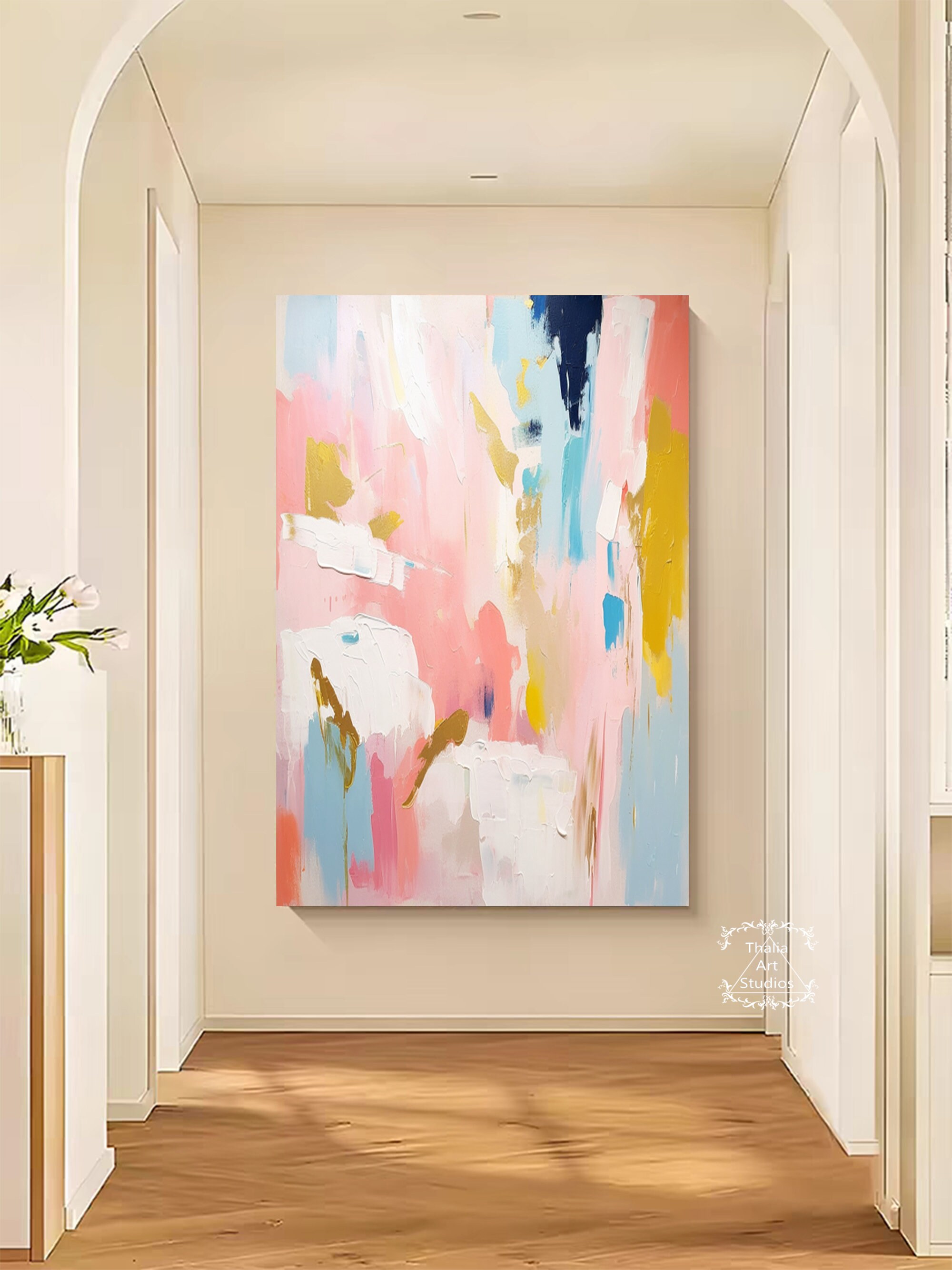 ピンクの抽象的なテクスチャ絵画 大きな抽象的なカラフルな壁アート
