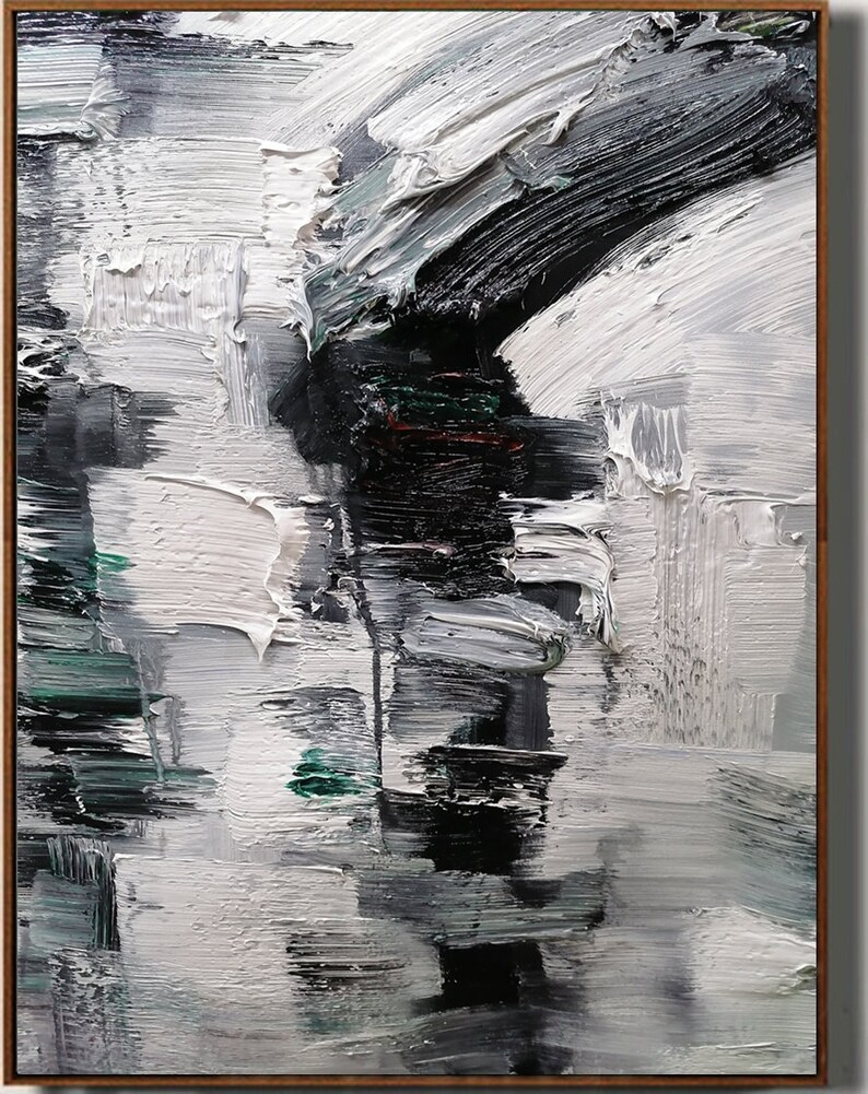 Handpainted black and white gray art abstract painting Etsy