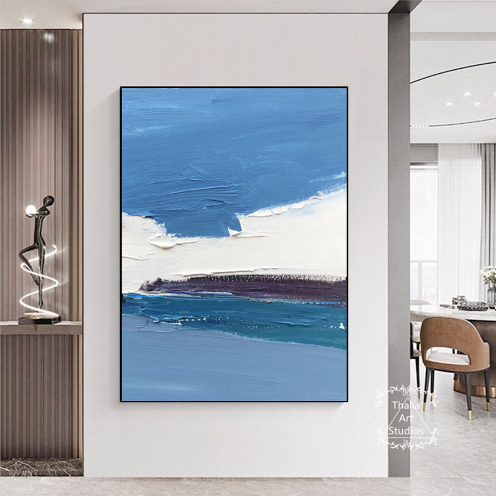 Blue and White Abstract Painting Large Blue Abstract Wall Art - Etsy