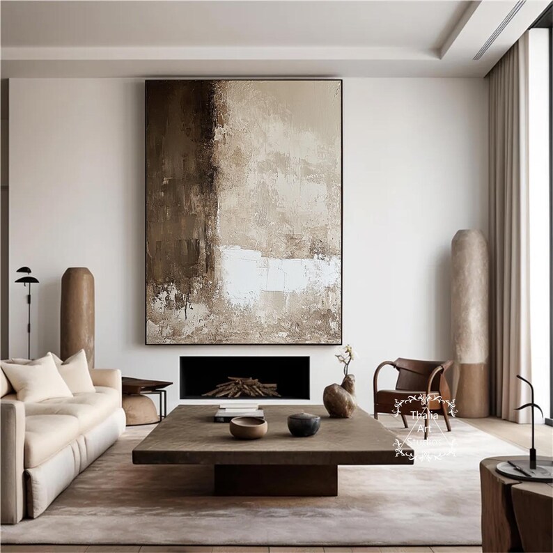Brown Wabi Sabi Decorative Wall Painting Brown Abstract Art Large Brown ...