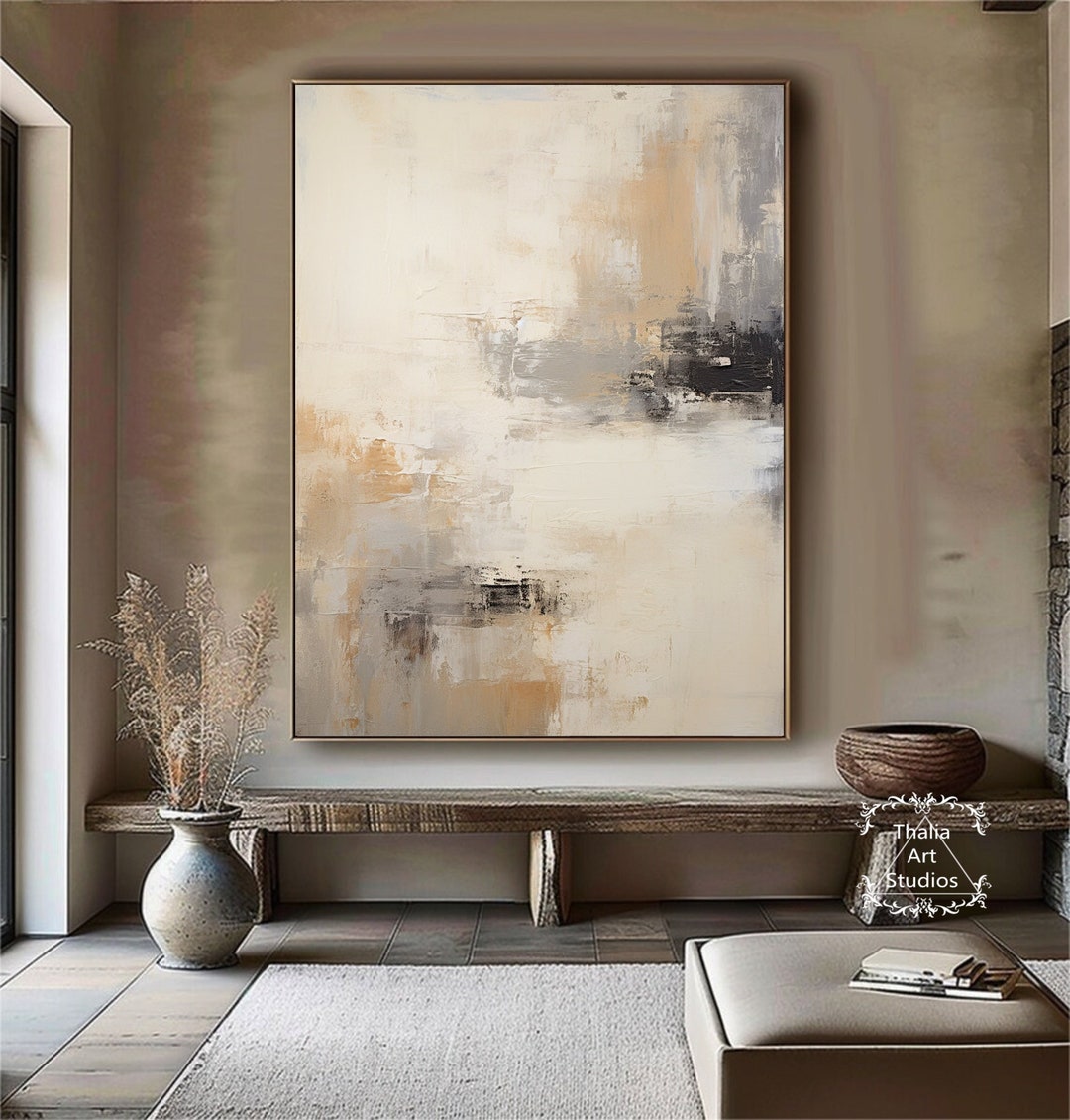 Large Beige Black Abstract Painting Brown Minimalist Textured Painting ...