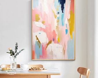 ピンクの抽象的なテクスチャ絵画 大きな抽象的なカラフルな壁アート