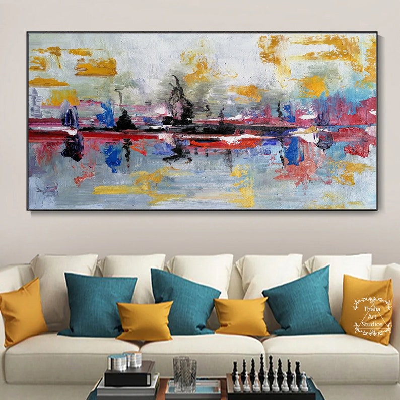 Colorful Abstract Painting Large Abstract Wall Art Red Etsy