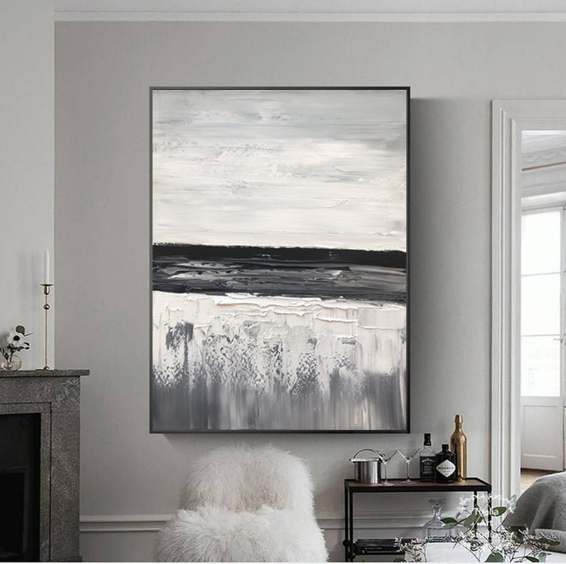 Original ocean painting handpainted grey ocean painting Etsy