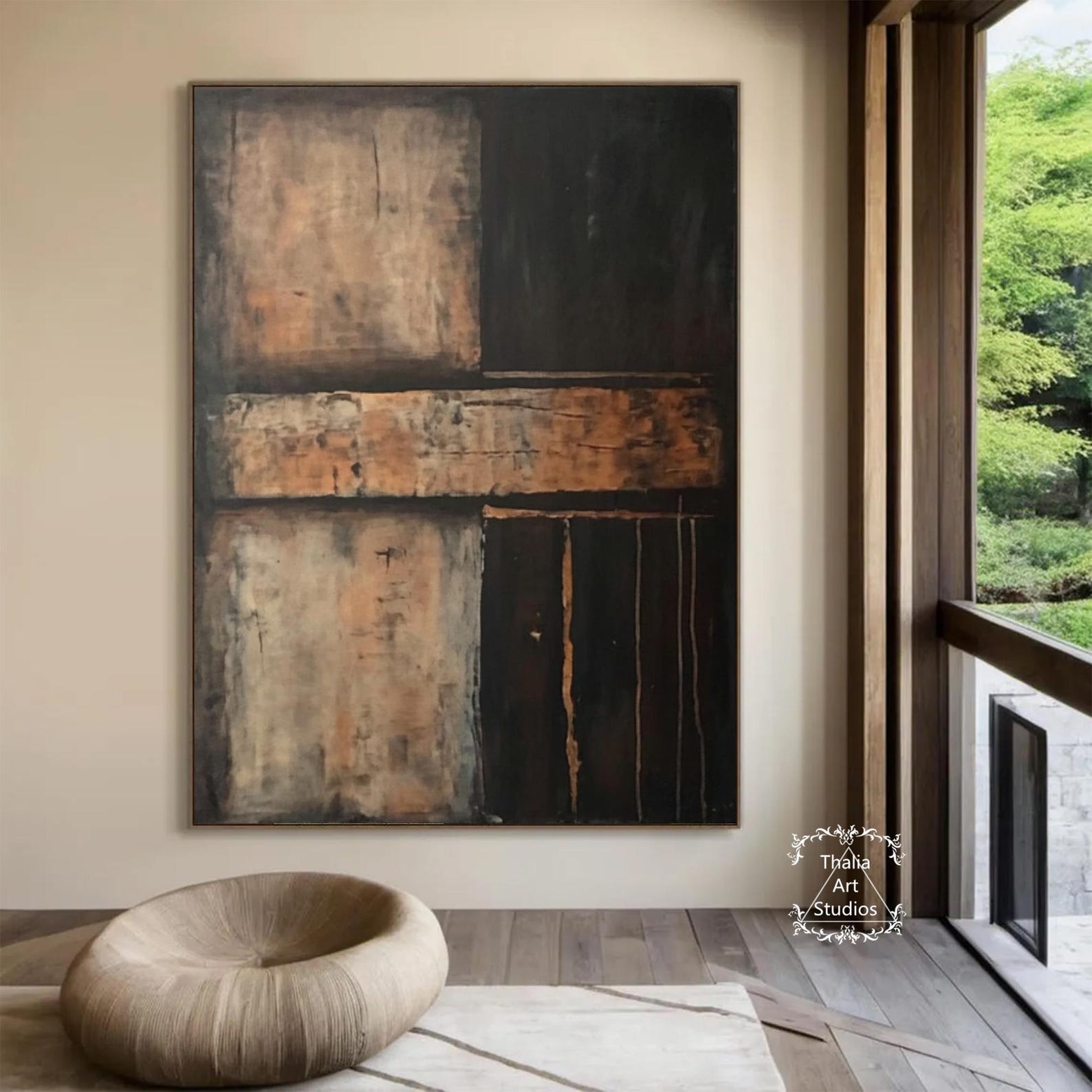 Large Black Wabi-sabi Wall Art Black and Brown Abstract Painting Black ...