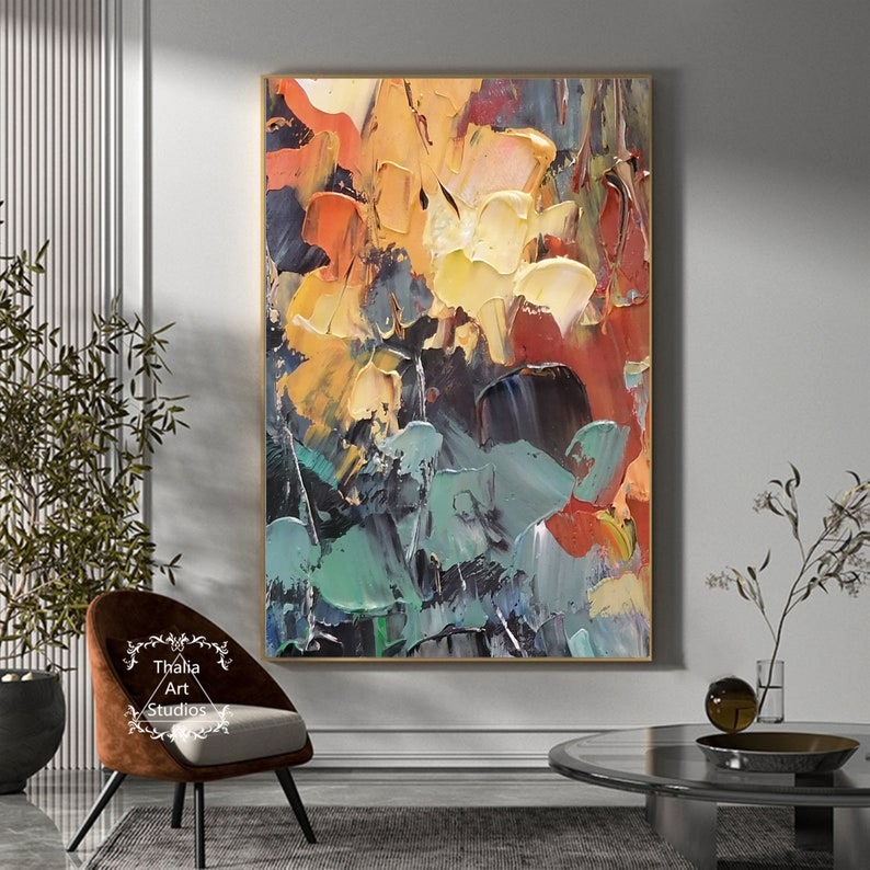 Large Orange and Green Abstract Painting Original Handmade - Etsy