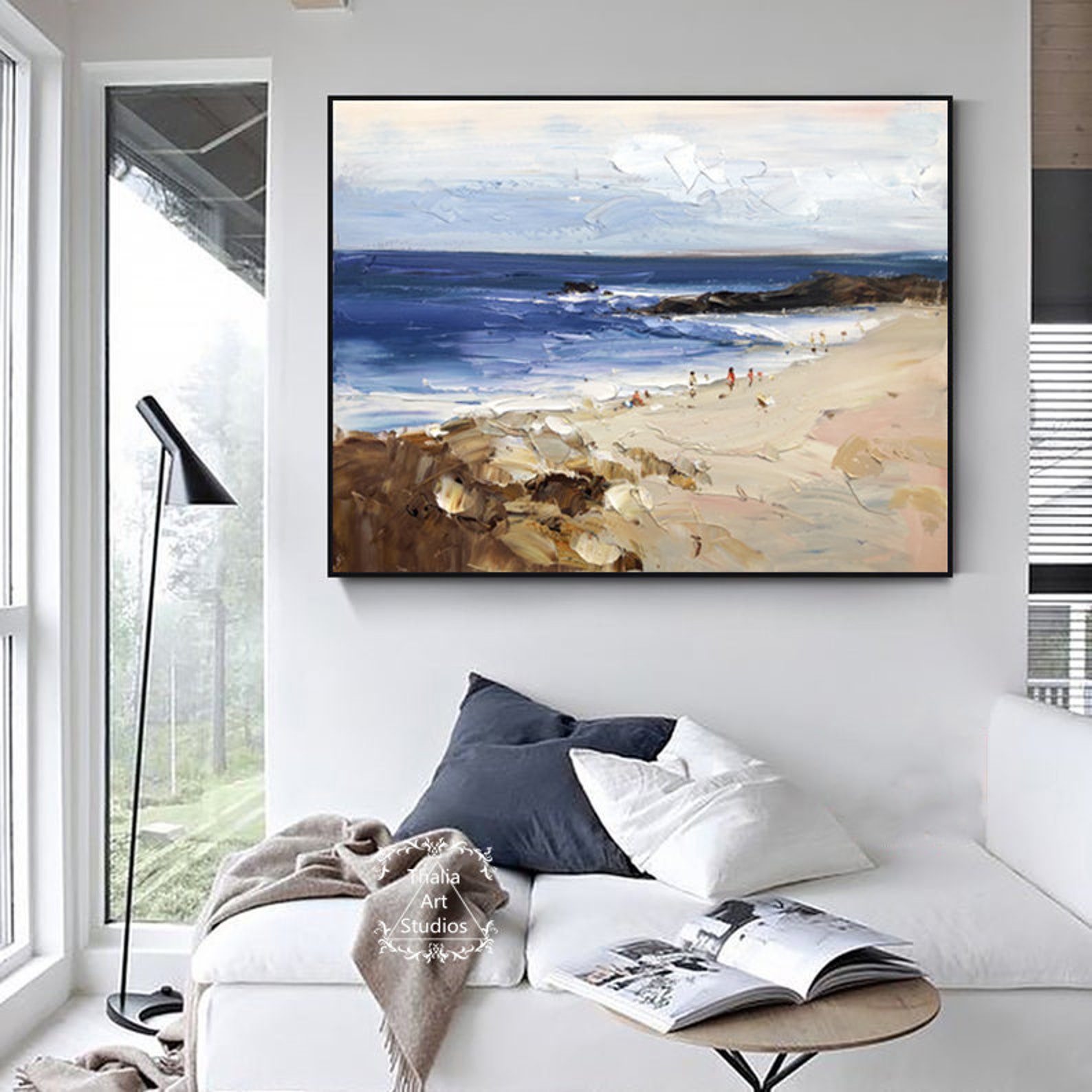 Large beach paintings original beach abstract paintings blue Etsy