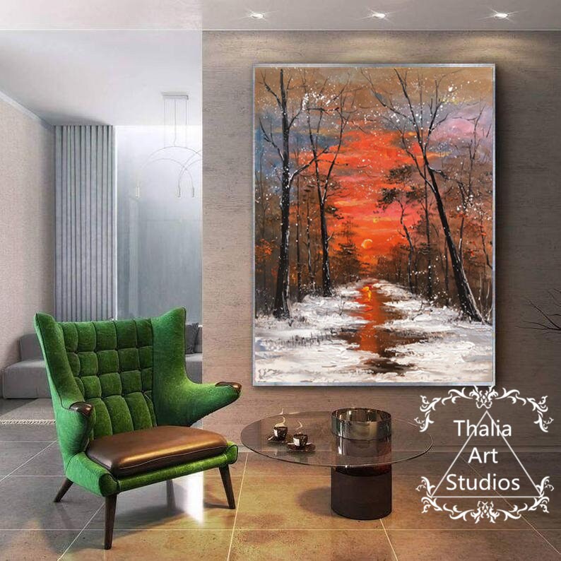 Large Winter Landscape Canvas Art Snow Scene Canvas Painting Etsy