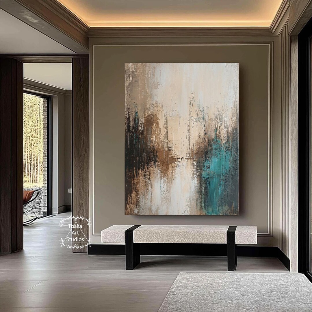 Wabi Sabi Wall Art Brown Abstract Wall Art Green Textured Canvas Brown ...
