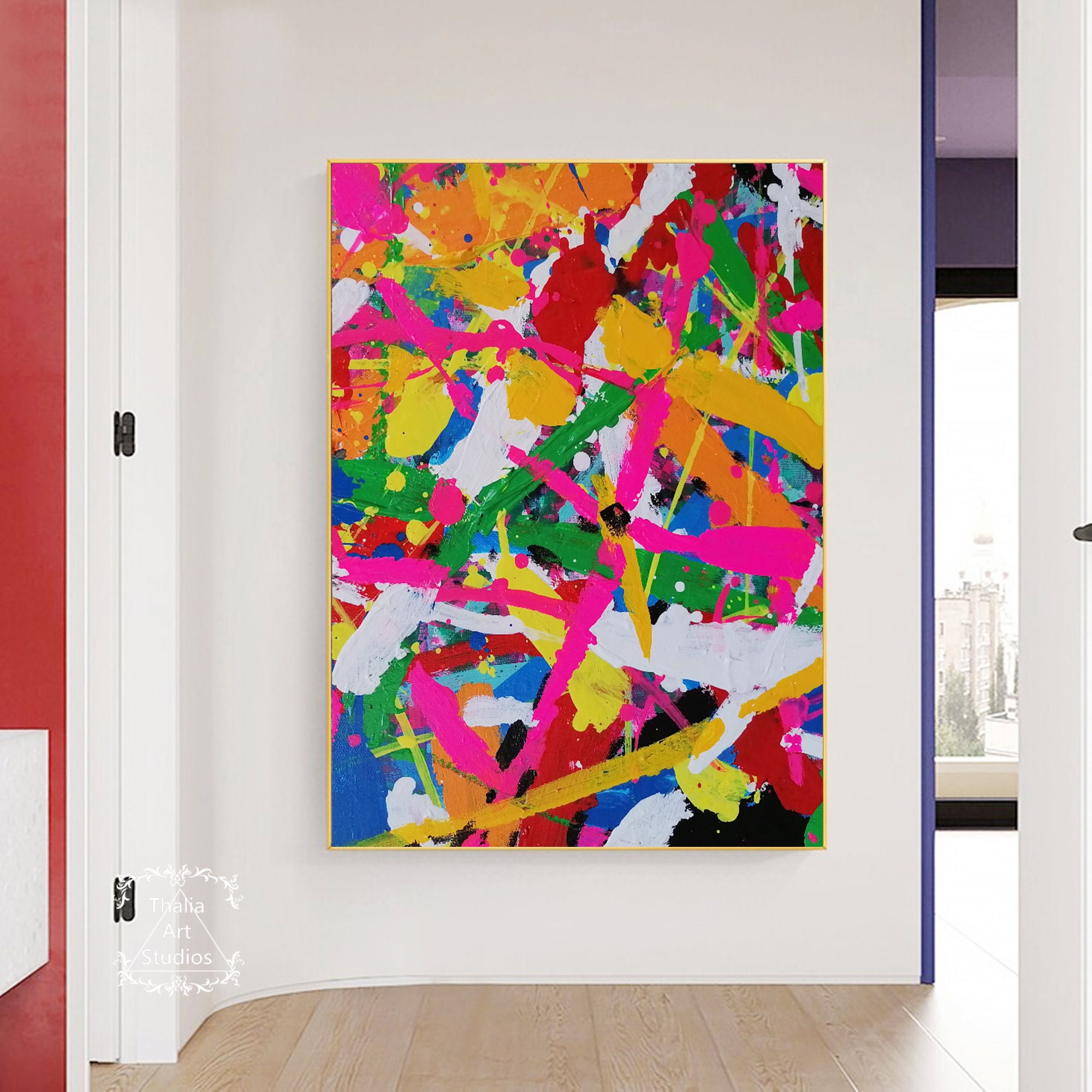 カラフルな抽象画 大きなカラフルな抽象画 アート 明るい抽象画