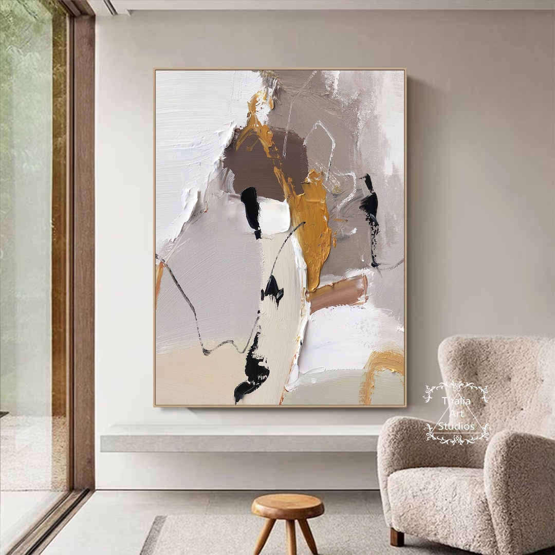 View of Large Minimalist Textured Wall Art White 3D Textured Abstract Painting ...
