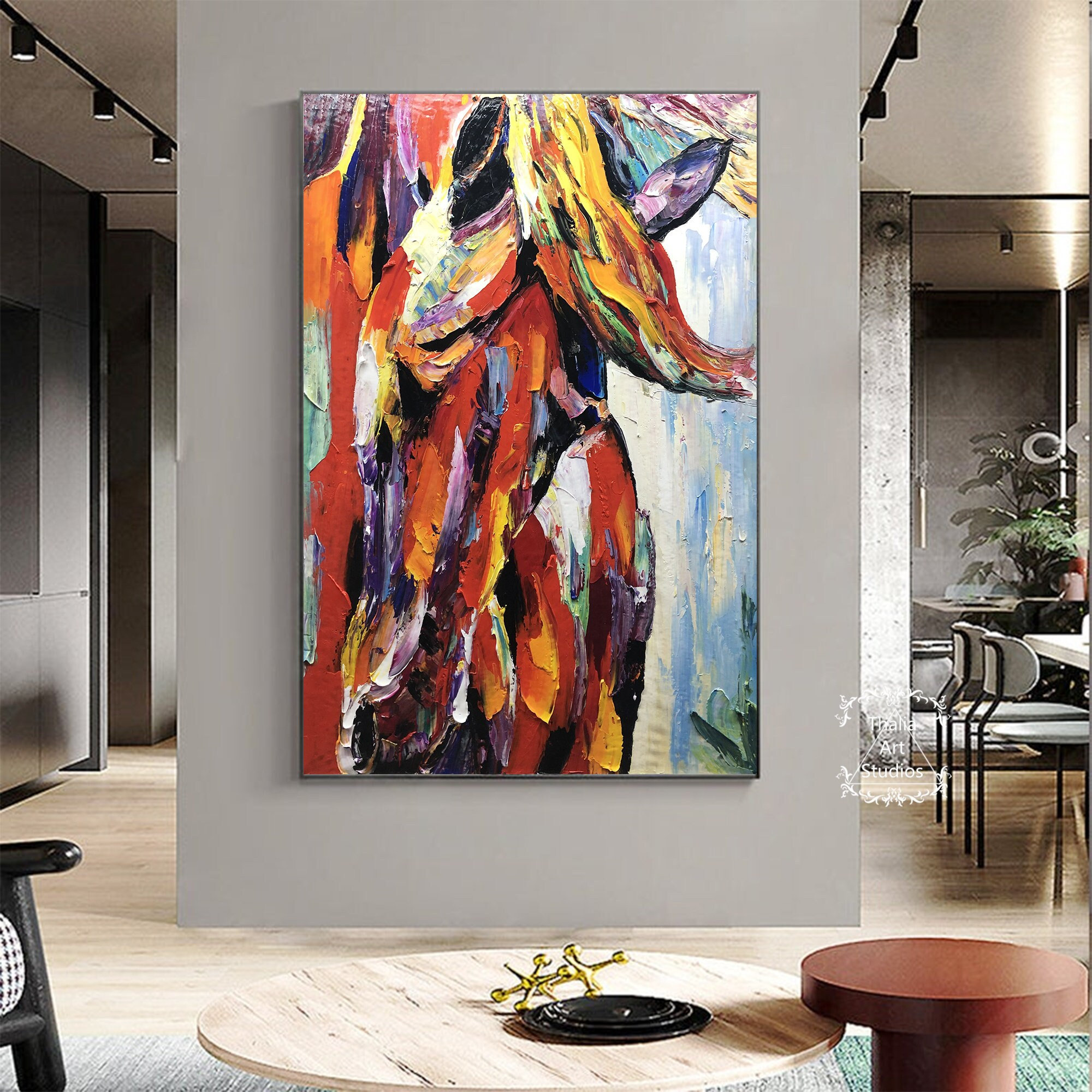 大きなカラフルな抽象的なテクスチャ絵画抽象的な馬の絵画赤い