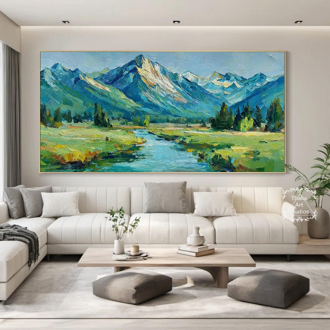 Green Abstract Landscape Oil Painting Original Textured Wall Art, River ...