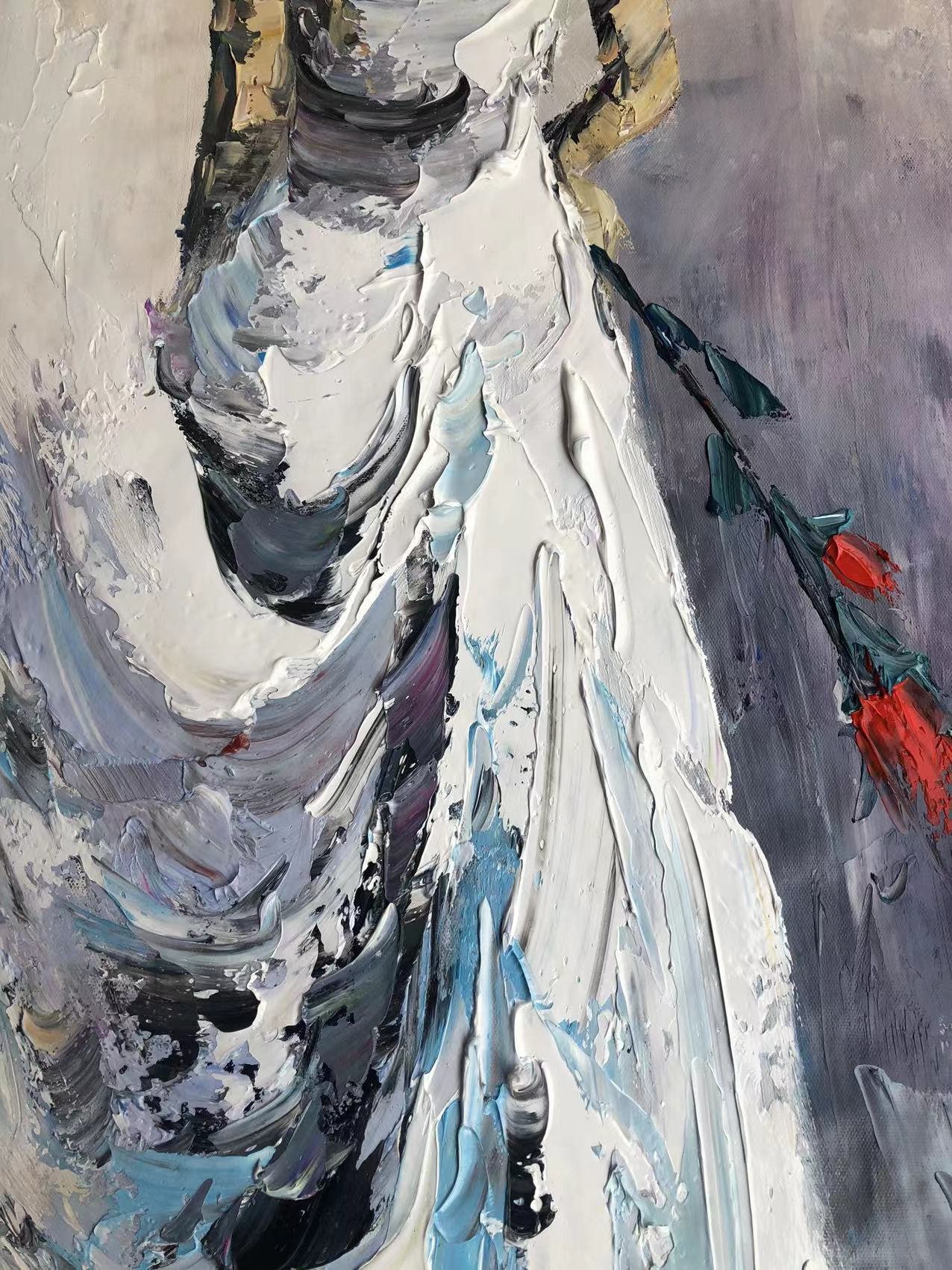 エレガントな女性の背面キャンバス絵画 3Dテクスチャ女性像油絵 モダン