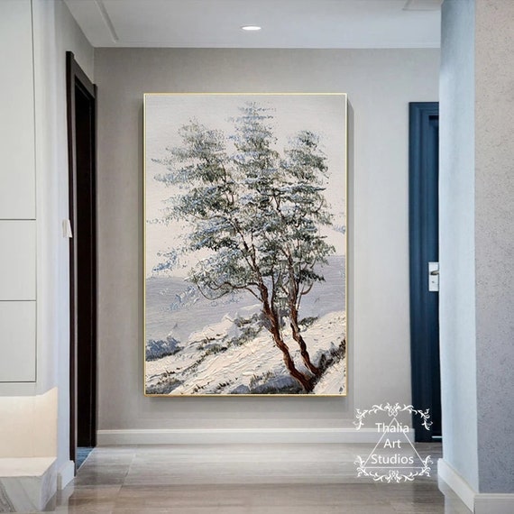 Art & Collectibles Oil Original Birch Trees Canvas Wall Art Abstract ...