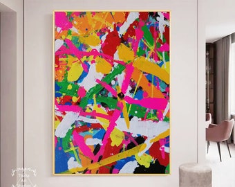 カラフルな抽象画 大きなカラフルな抽象画 アート 明るい抽象画 壁