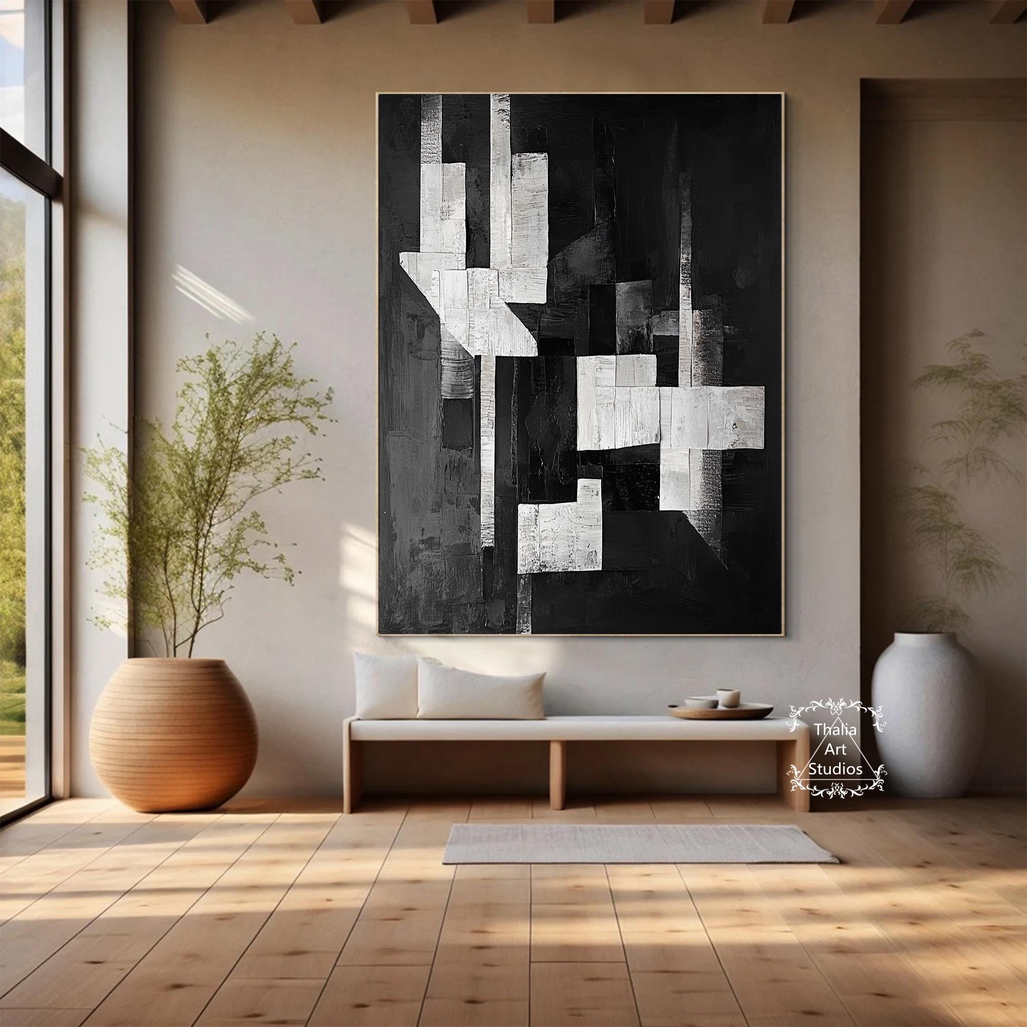大きな抽象的な黒のテクスチャ絵画ミニマリストの黒の抽象的な壁アート