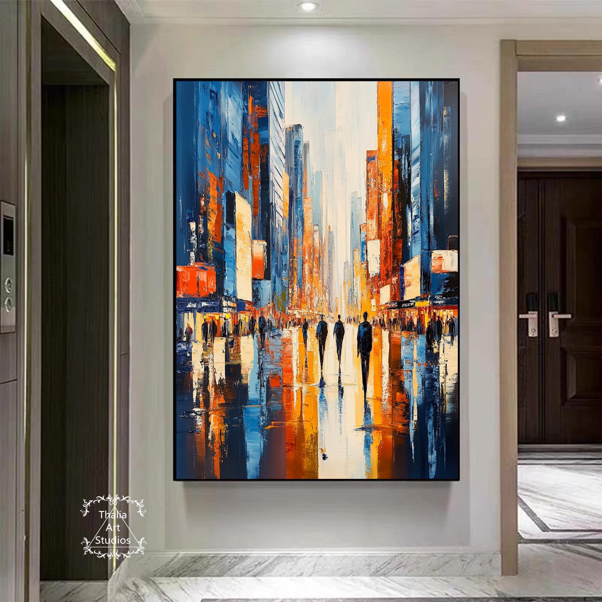 抽象画 街の風景 キャンバスアート テクスチャのある都市景観キャンバス絵画、モダンな都市の壁アート都市