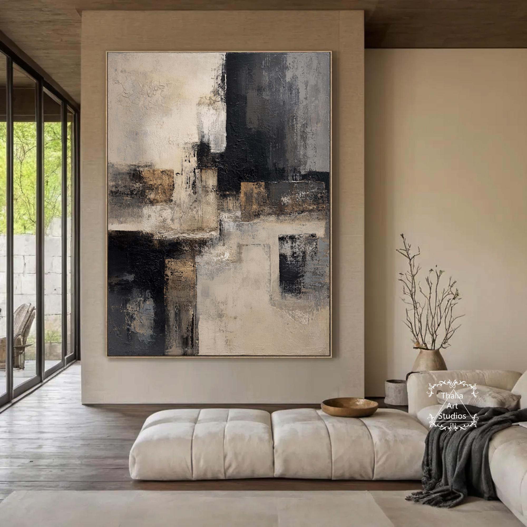 Abstract Painting in Gray and Beige Modern Textured Minimalist Wall Art ...