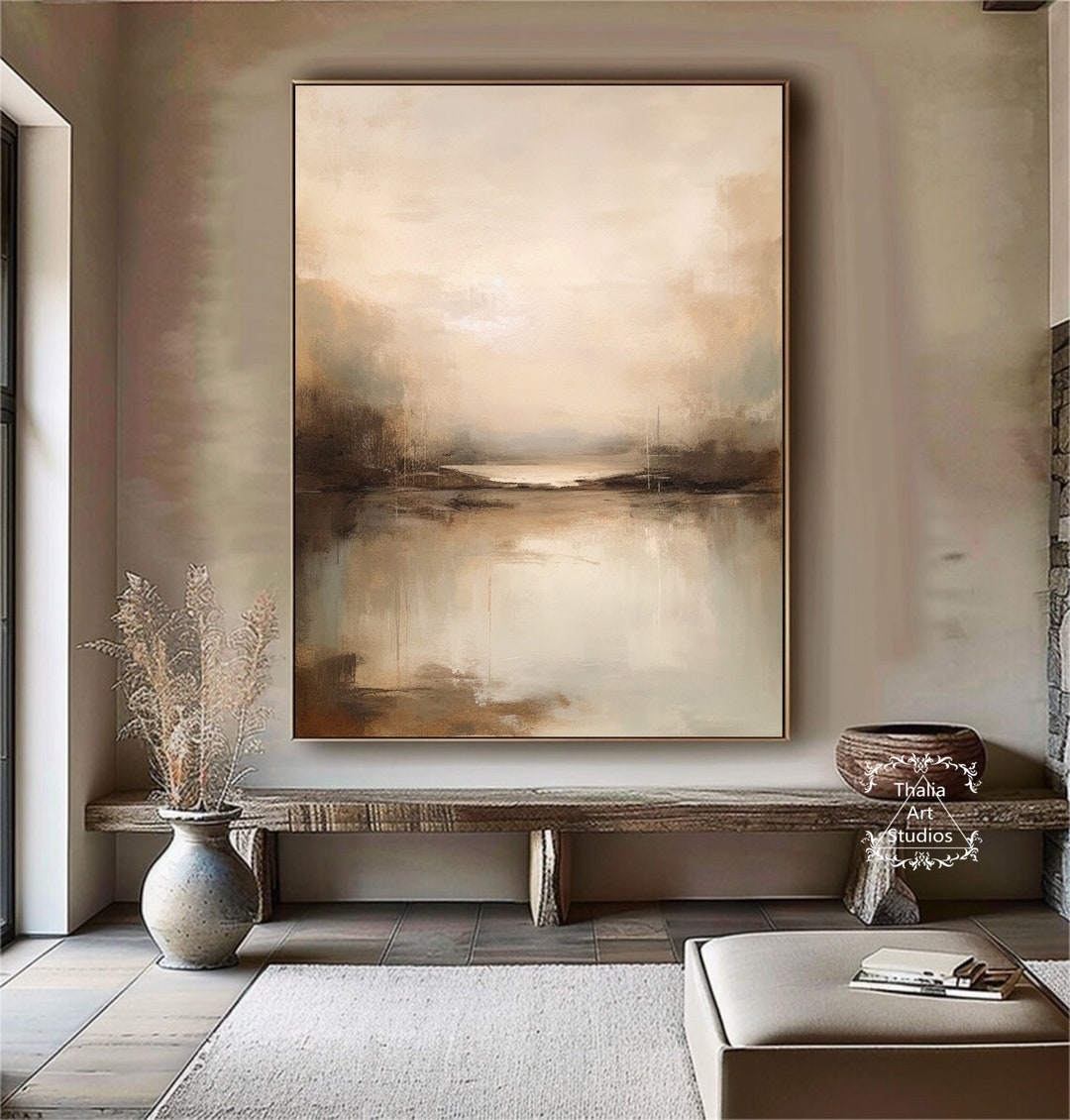 Large Brown Landscape Wall Art Brown Abstract Textured Painting Vintage ...