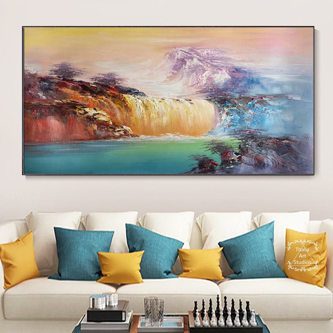 Large Original Landscape Painting Mountain Painting Waterfall Etsy