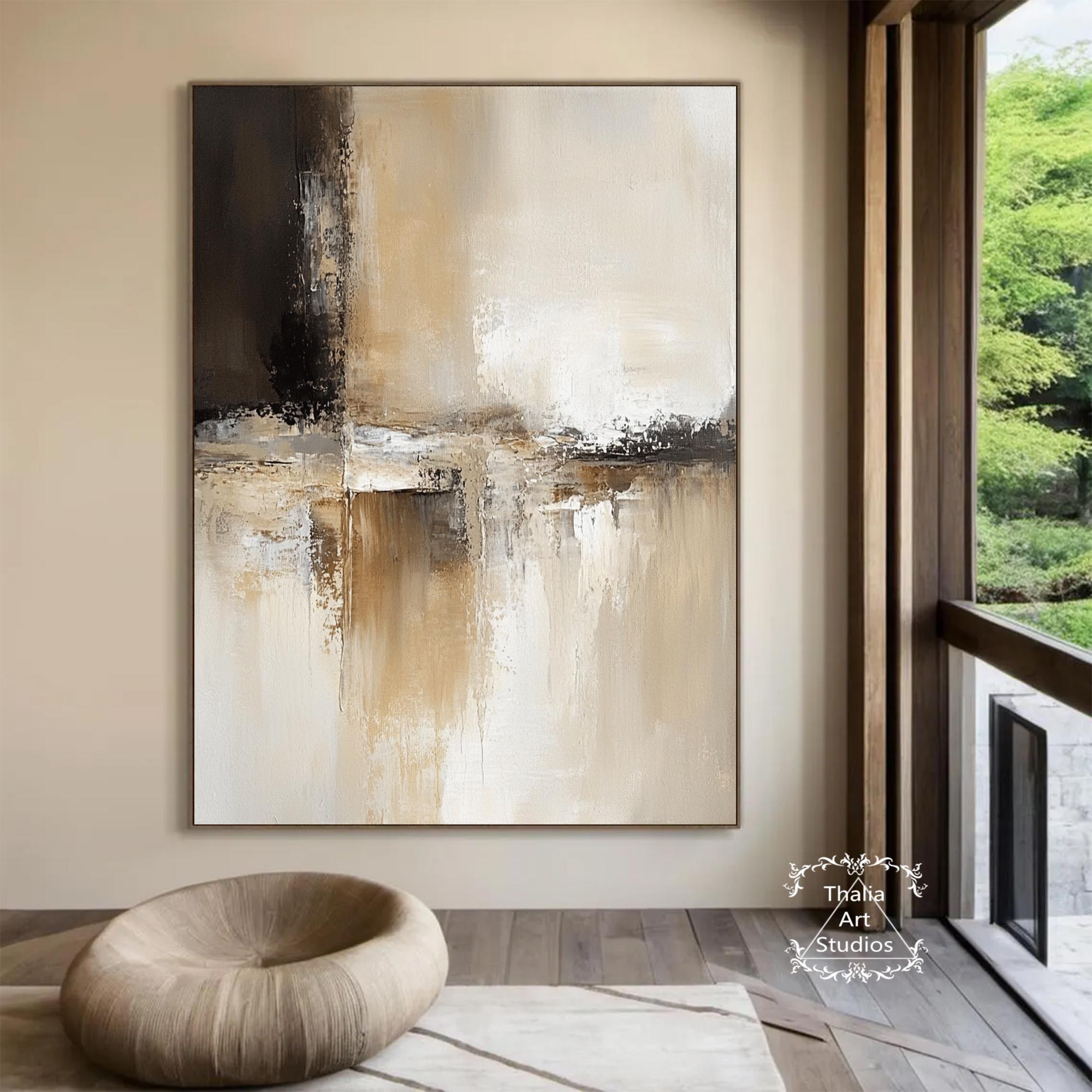 Large Brown Beige Wall Art Original Black Abstract Painting Beige ...