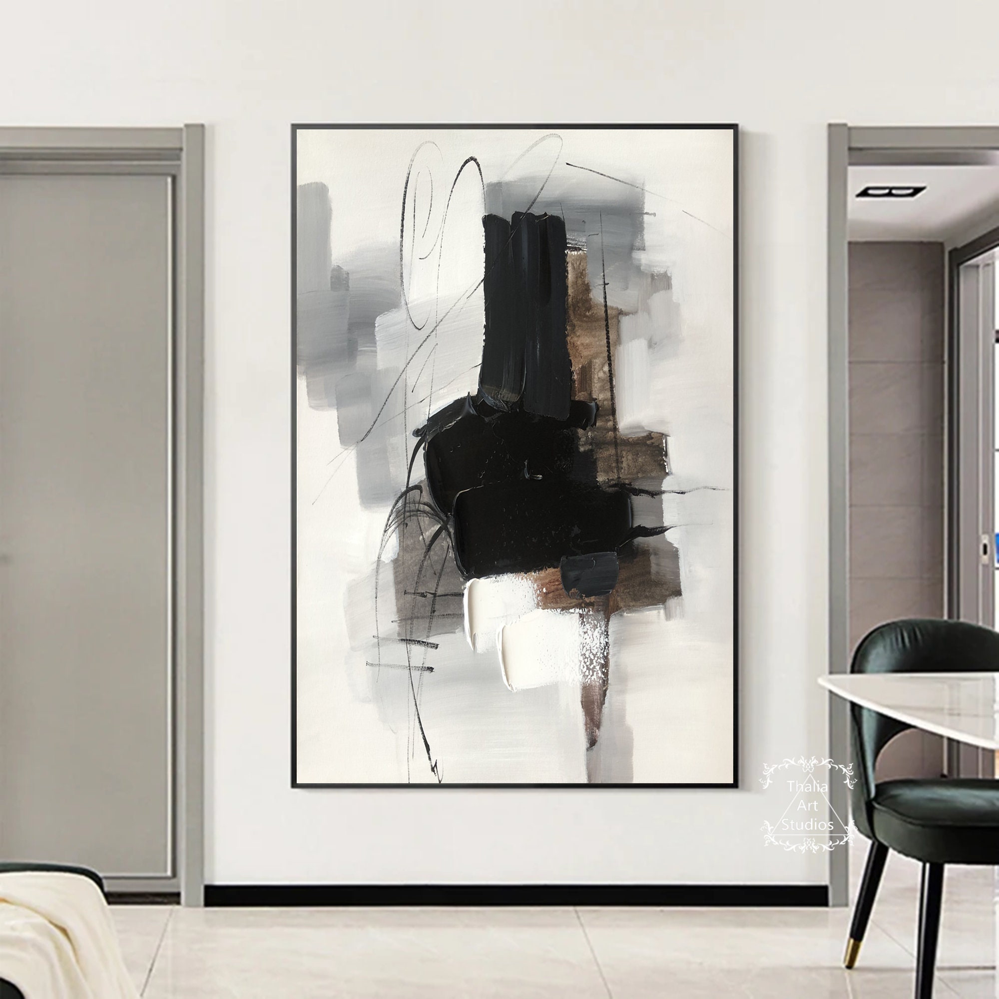 Black 3D Texture Art Large Minimalist Abstract Painting Black Abstract ...