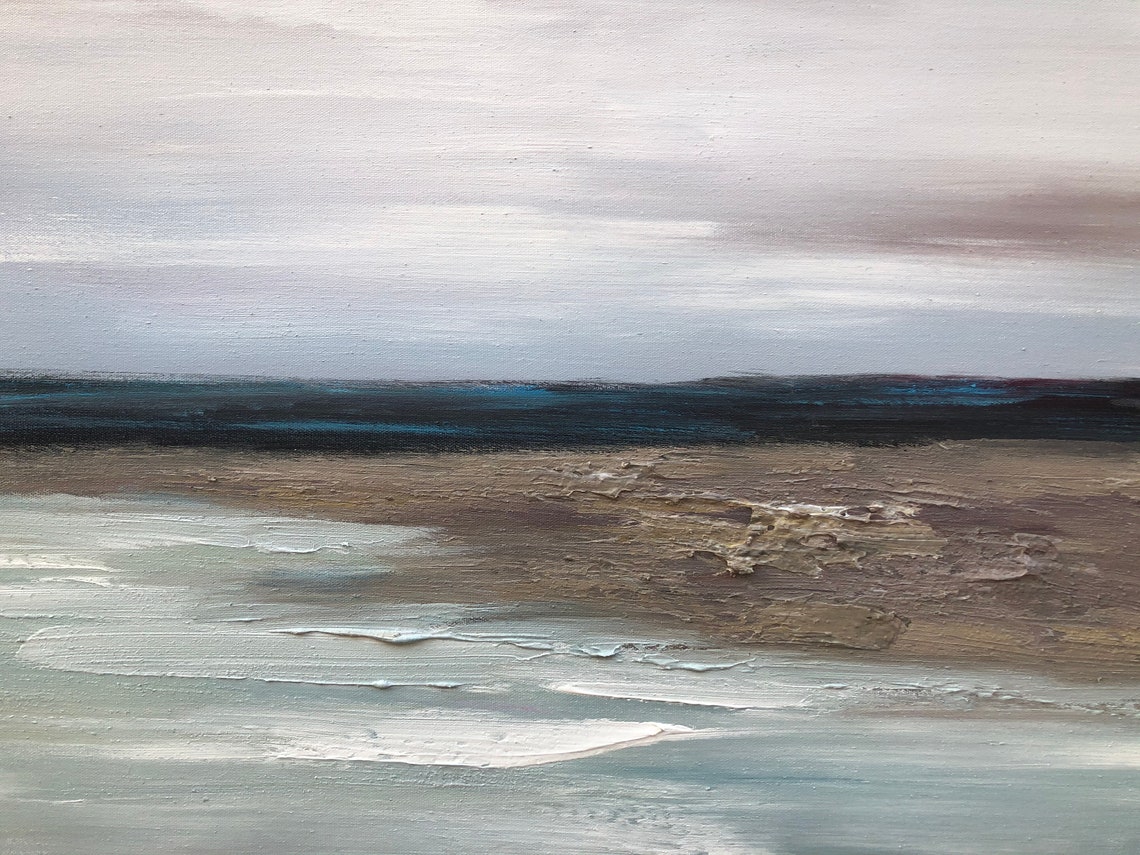 Large abstract original sea painting gray blue ocean sky Etsy