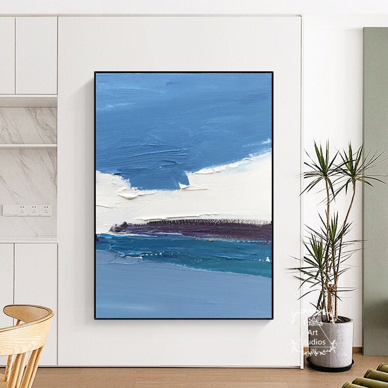Blue and White Abstract Painting Large Blue Abstract Wall Art - Etsy