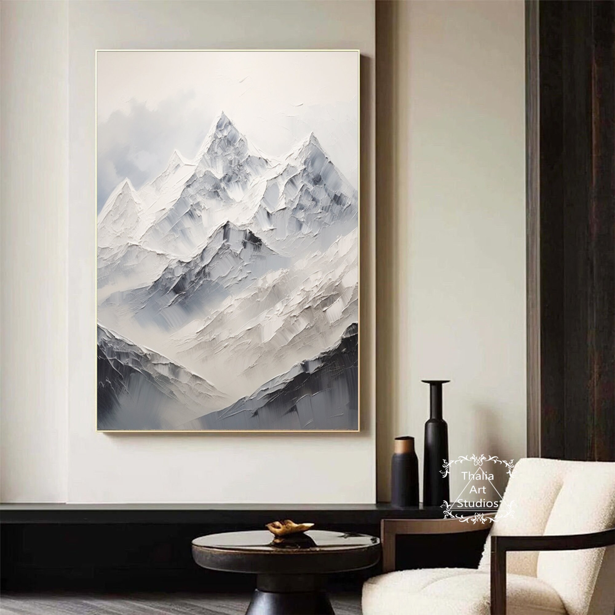雪の山脈の風景画 キャンバス 原画 絵画 現代アート カラフル モダン