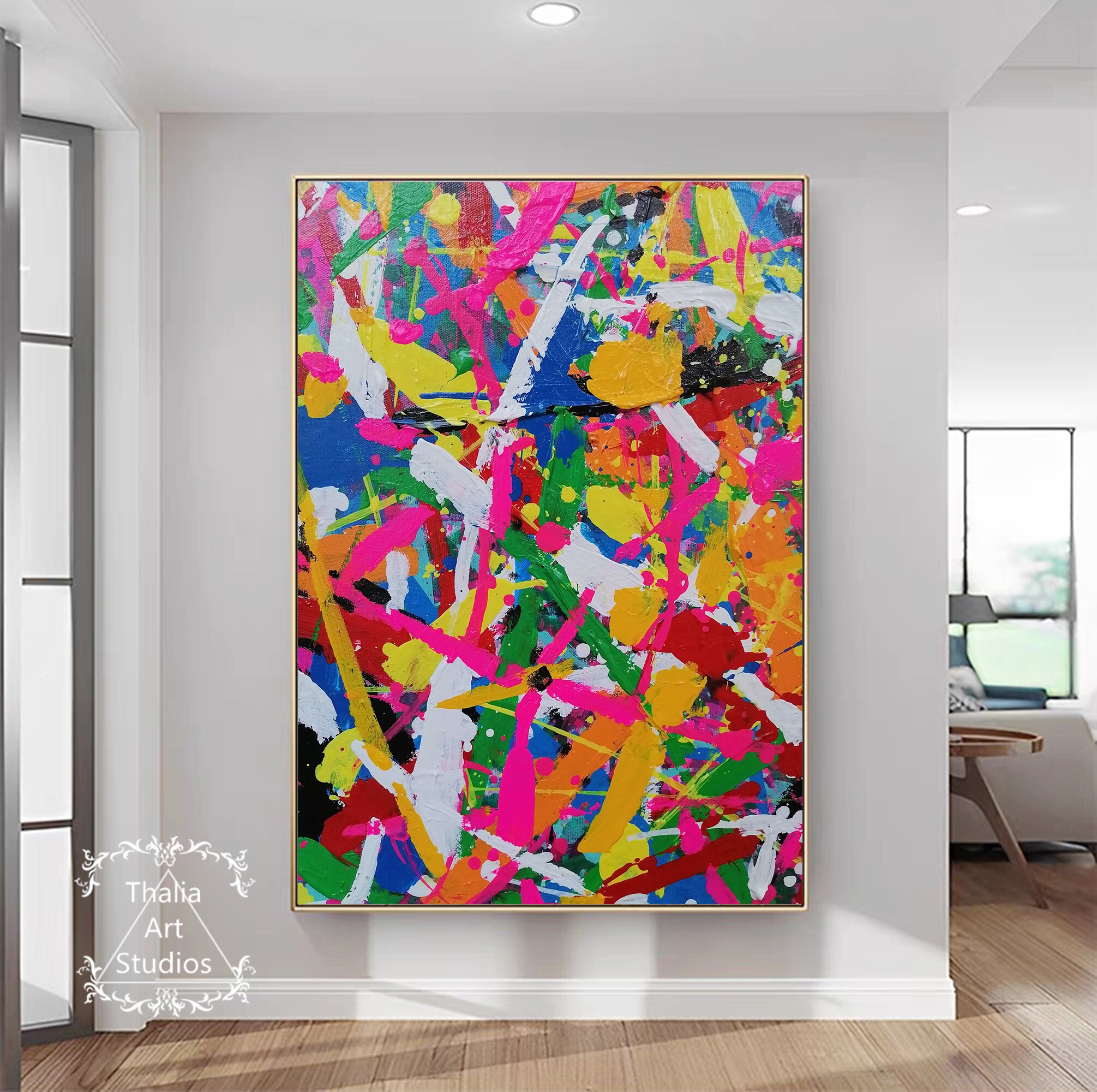 大きなカラフルなテクスチャの抽象画 オリジナルの抽象画 モダンな