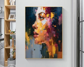カラフルな肖像画の顔の抽象画、大きな3Dテクスチャの肖像画の抽象画