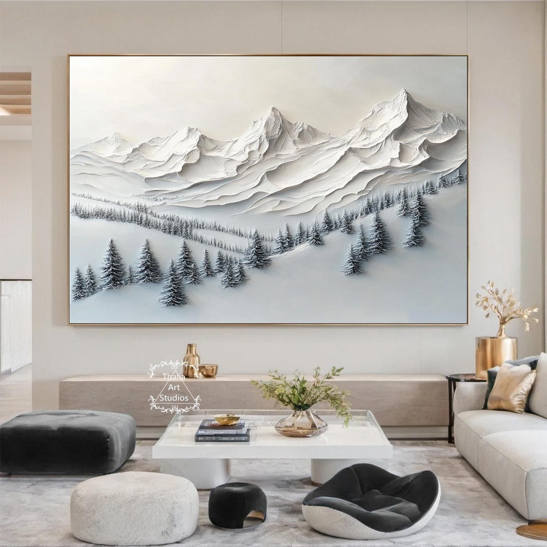 Abstract White Mountain Painting Large Thick Textured Wall Art Large ...