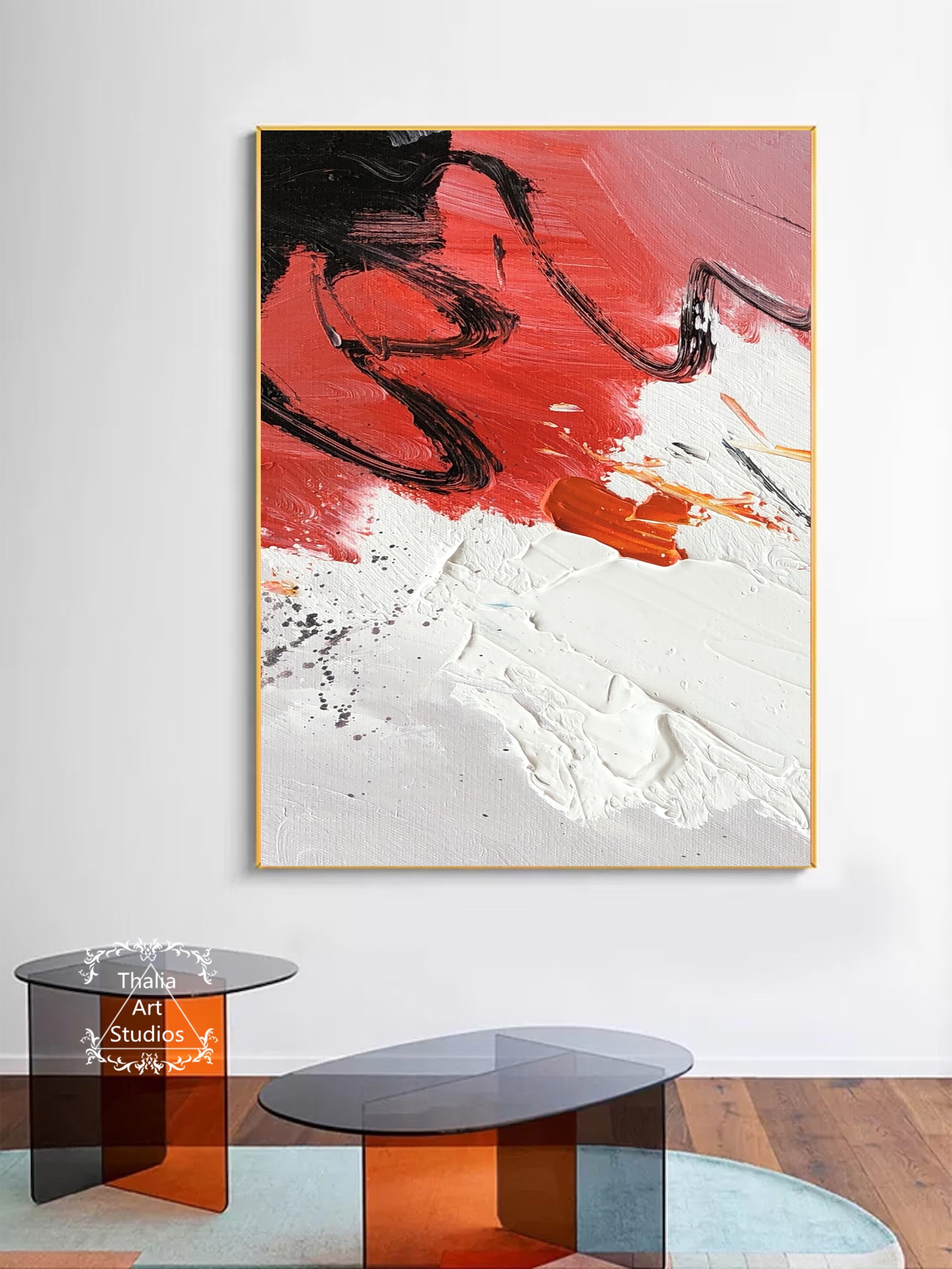 抽象アクリル画 赤と白の表現 Amazon.co.jp: 現代の抽象絵画赤いキャンバス絵画ジオメトリ抽象