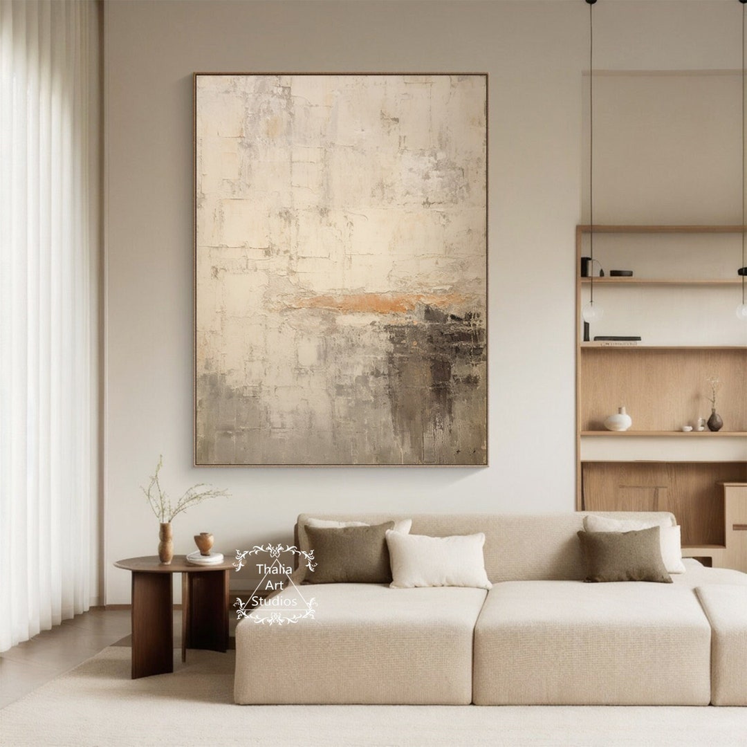 Beige Abstract Painting Large Light Brown Abstract Canvas Painting Gray ...