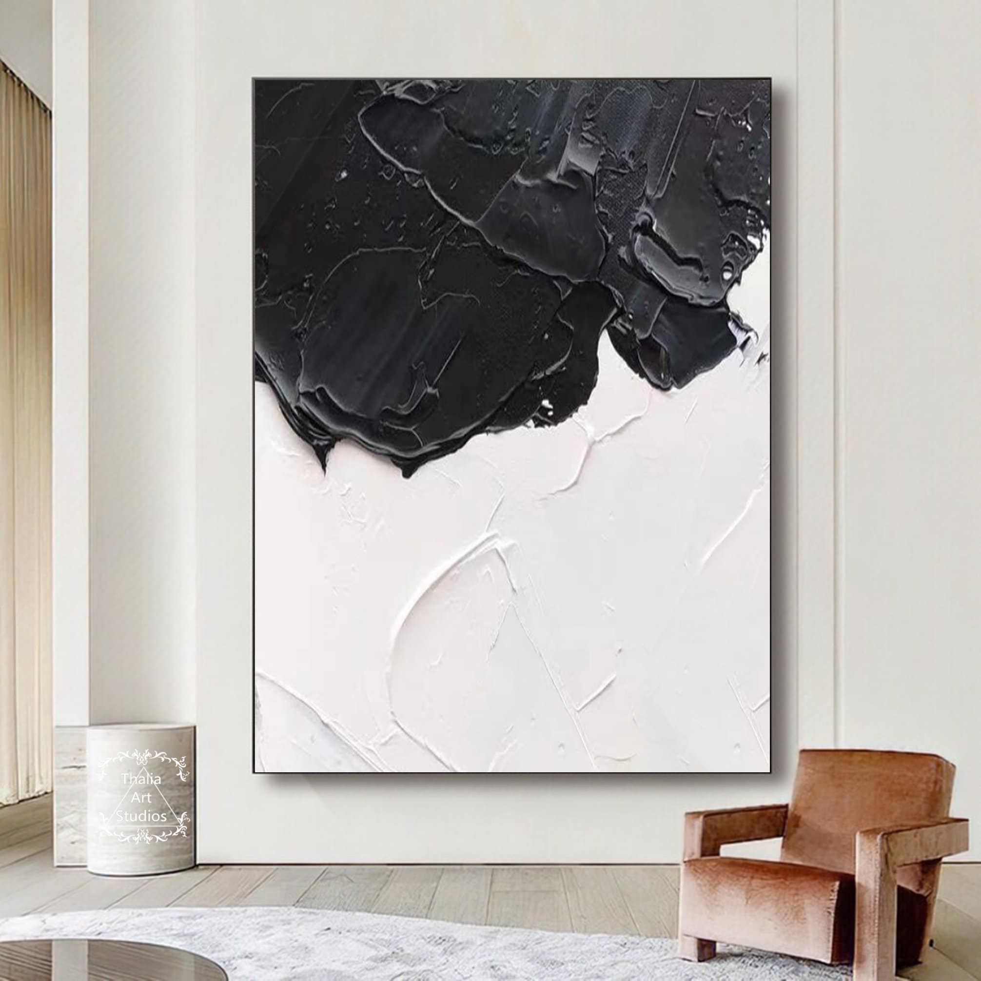 Black and White Texture Painting Black Rich Texture Abstract Etsy