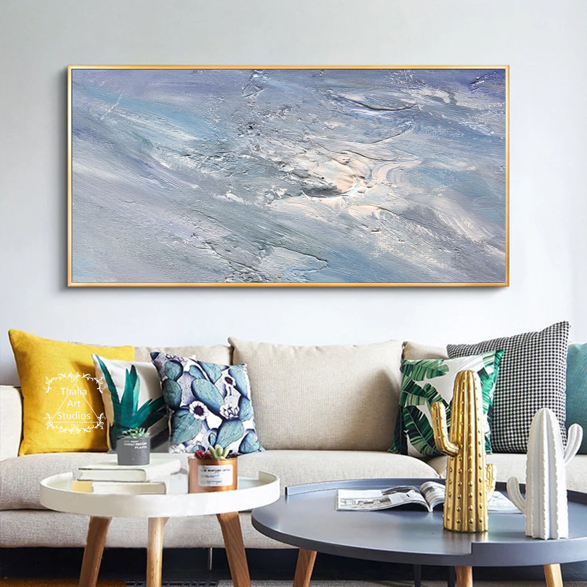 Large Minimalist Abstract Painting Blue Purple Textured Etsy