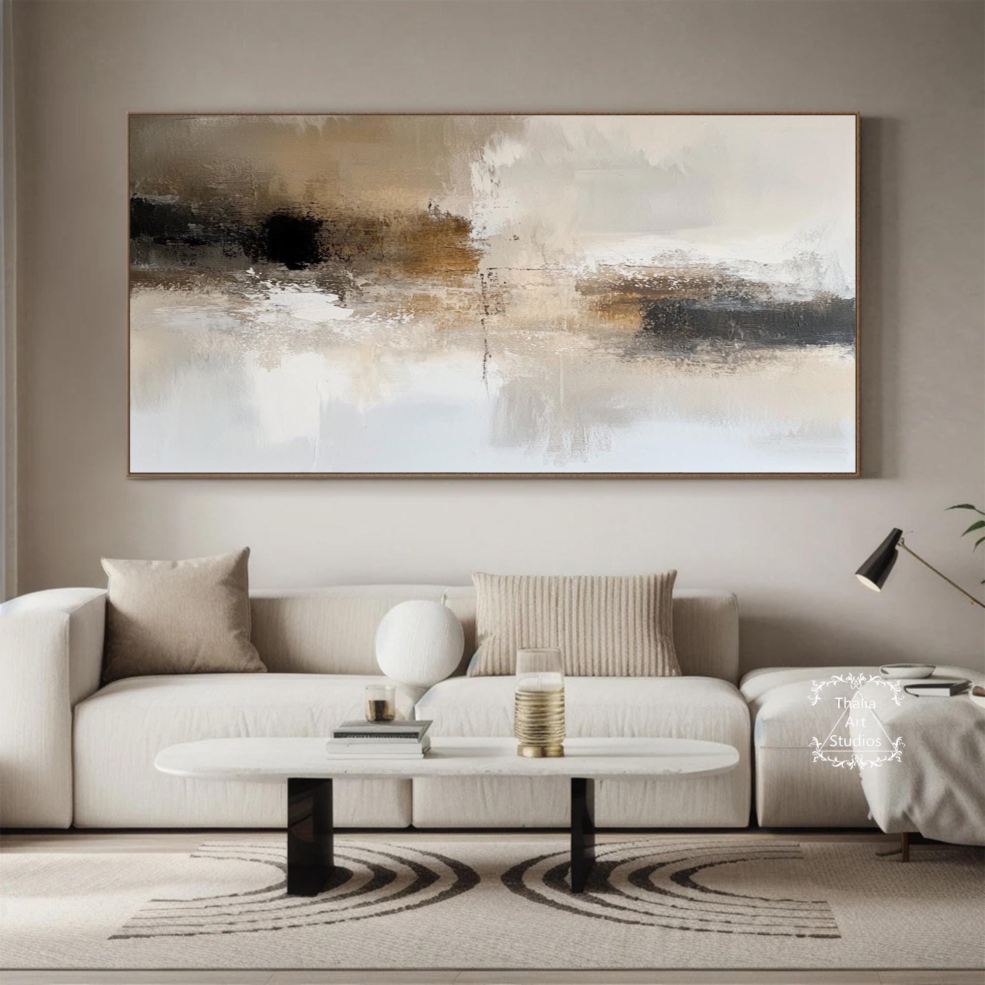 Brown Abstract Painting Black and Beige Textured Wall Art Beige Black ...
