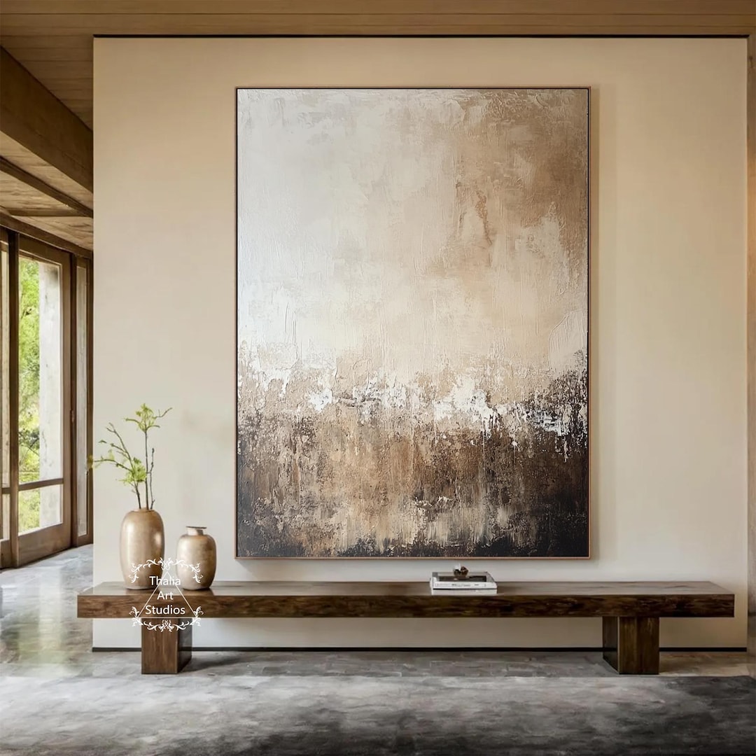 Original Beige Abstract Painting Large Brown Art Black Minimalist ...
