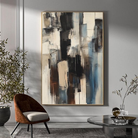 抽象的な茶色のテクスチャの壁アート、黒の抽象的なミニマリストの絵画