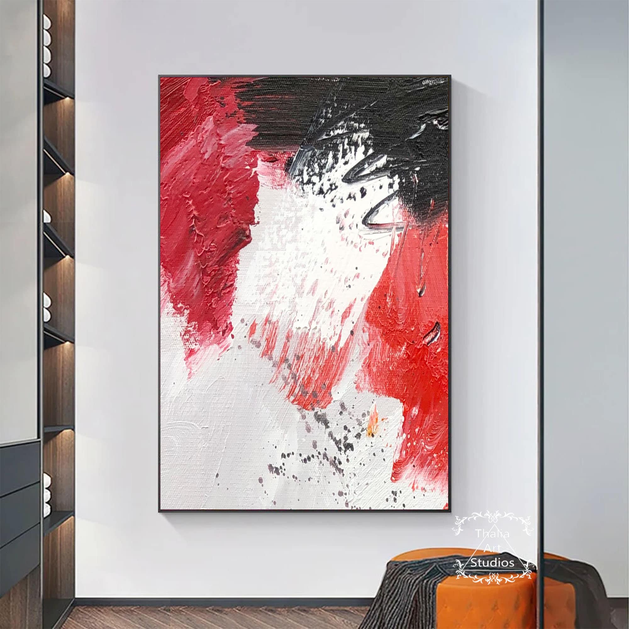 Large Red Abstract Wall Art Modern Red Painting on Canvas Large White ...