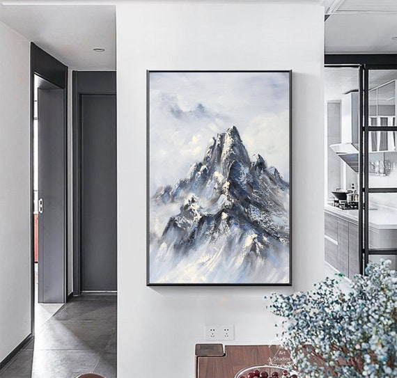 冬の雪山の絵画 大きなオリジナルの風景画 抽象画 冬の雪の風景画