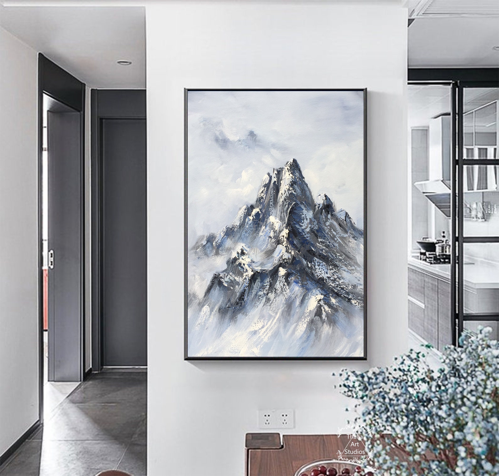 冬の雪山の絵画 大きなオリジナルの風景画 抽象画 冬の雪の風景画