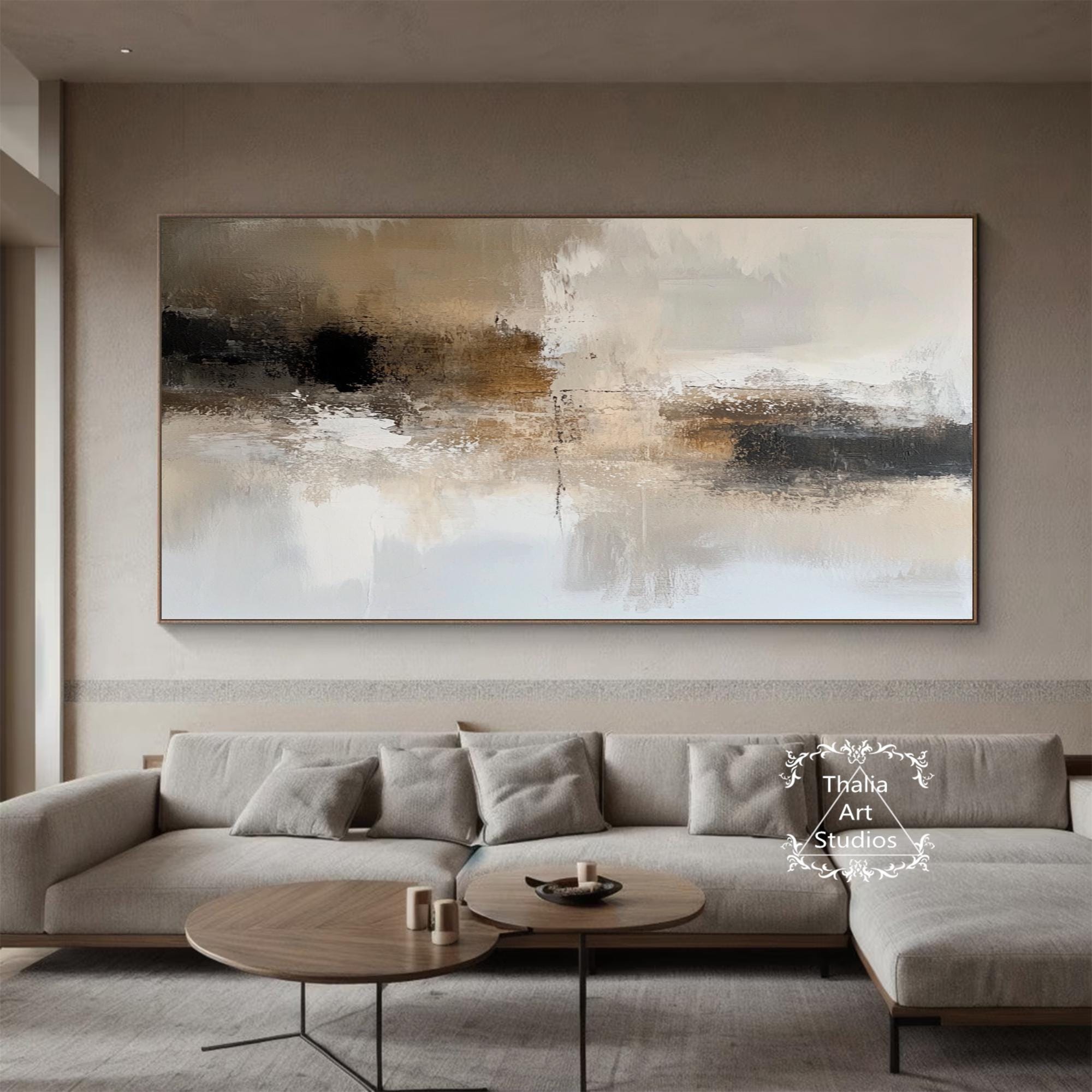 Brown Abstract Painting Black and Beige Textured Wall Art Beige Black ...