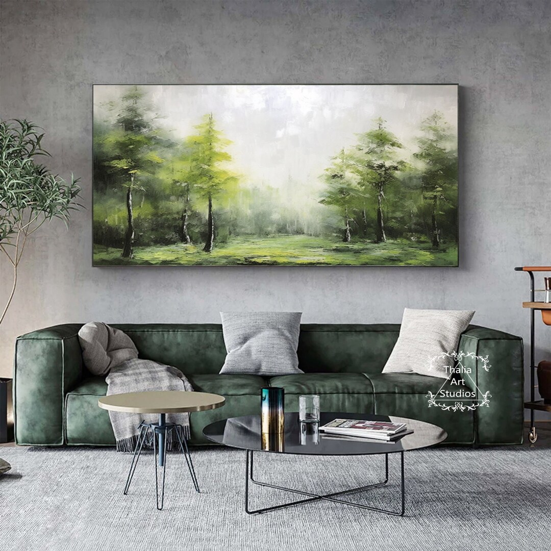 Abstract Forest Canvas Painting Large Green Forest Wall Art Modern ...