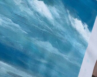 大きなテクスチャーの海のアクリル画 額入りの海の絵 キャンバスに描か