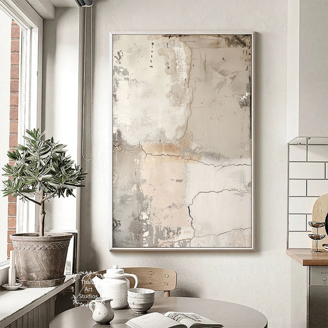 Gray and Beige 3D Textured Abstract Painting Large Canvas Painting Gray ...