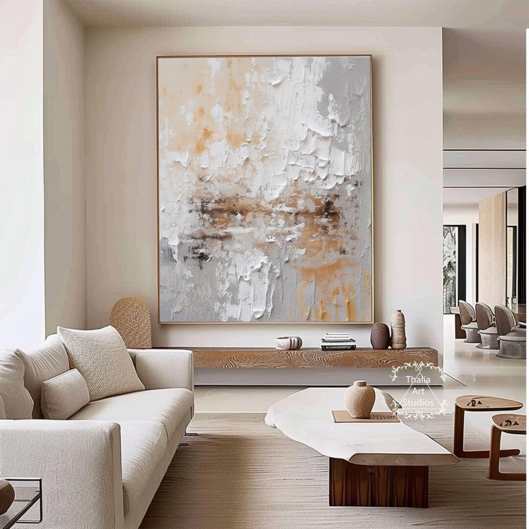 Neutral Abstract Canvas Painting Large Gray Textured Wall Art Gray ...